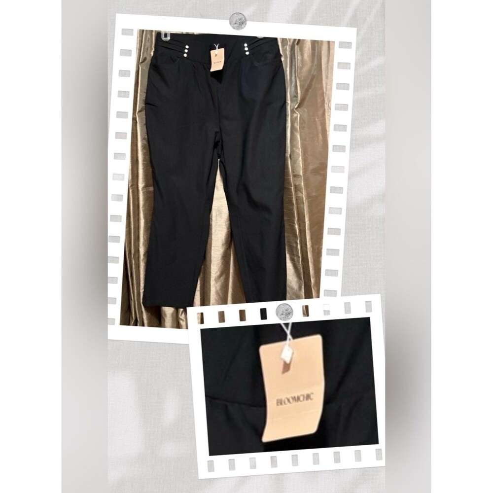 BloomChic Black High-Rise Dress Pants with Decorative Buttons #1974
